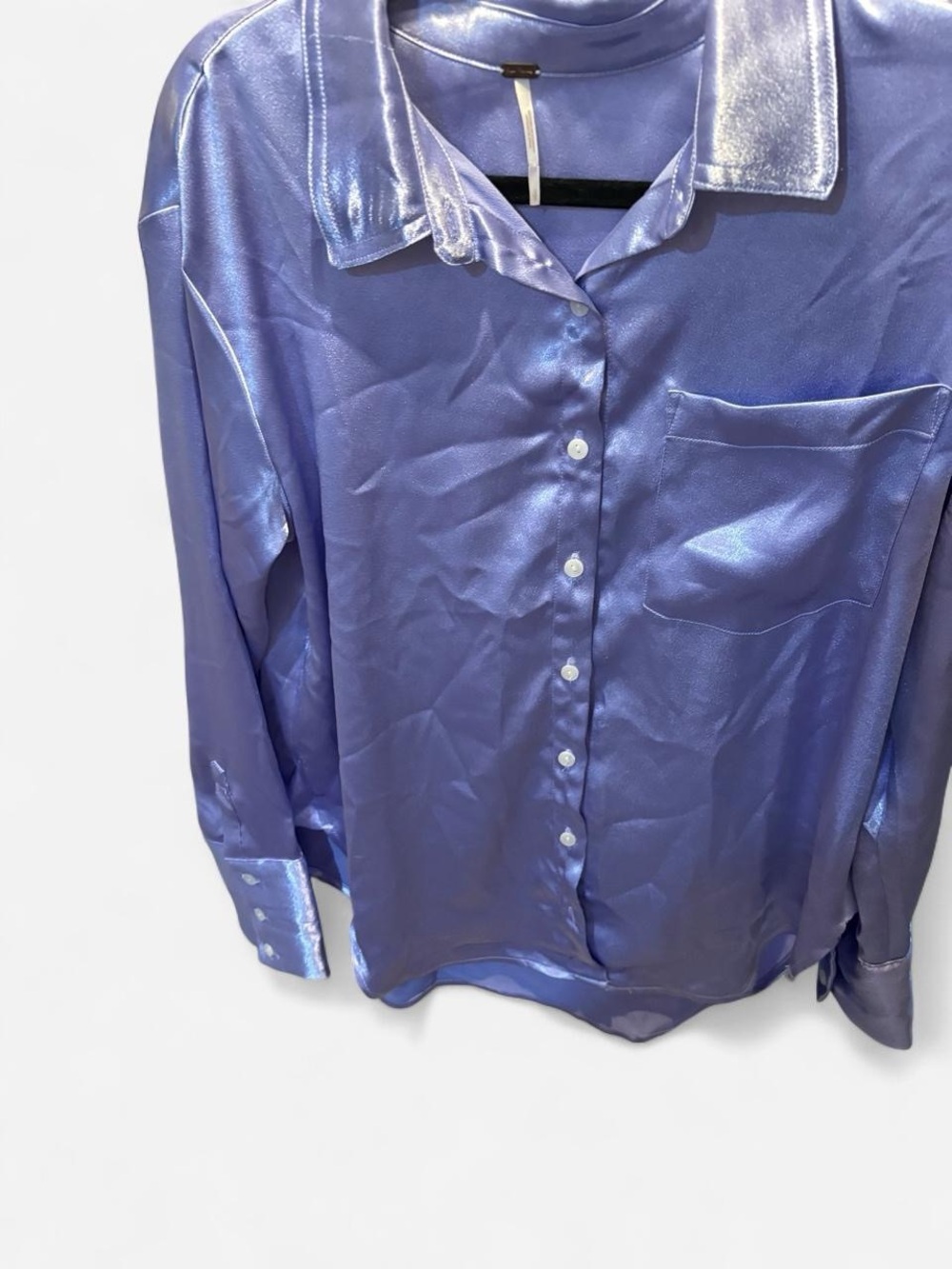 Free People Iridescent Lavender-Blue Satin Button-Up